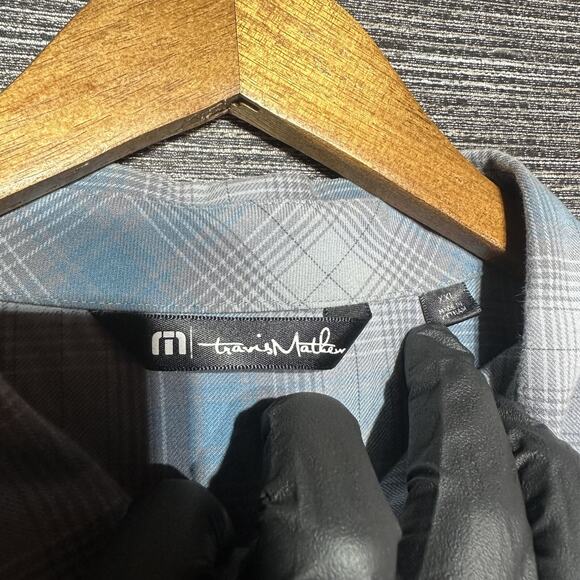 Travis Mathew Flannel Button Up Shirt Men's 2XL Blue Gray Plaid Long Sleeve - Picture 5 of 13